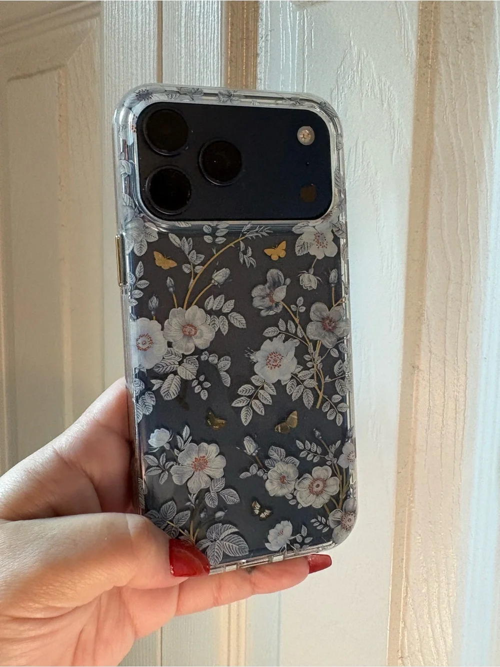 Clear Floral Butterfly iPhone Case - Transparent with White & Gold Accents